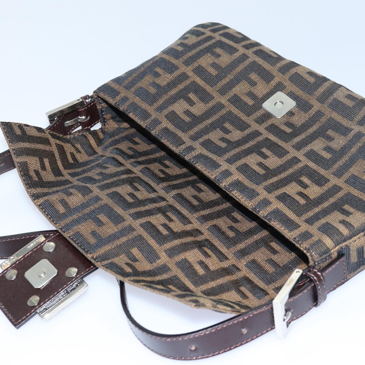 FENDI Zucca Canvas Mamma Baguette Shoulder Bag Brown Blackki4559A