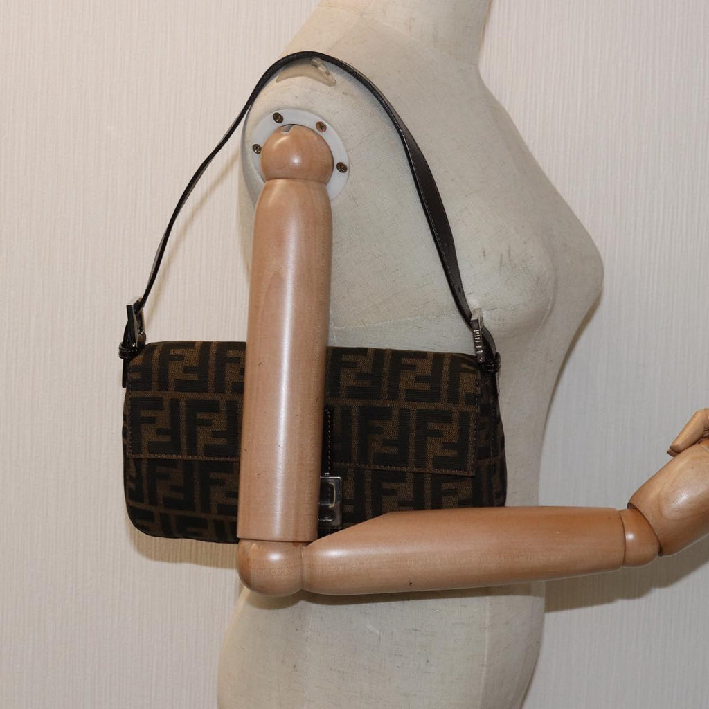 FENDI Zucca Canvas Mamma Baguette Shoulder Bag Brown Blackki4559A