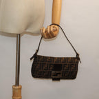 FENDI Zucca Canvas Mamma Baguette Shoulder Bag Brown Blackki4560