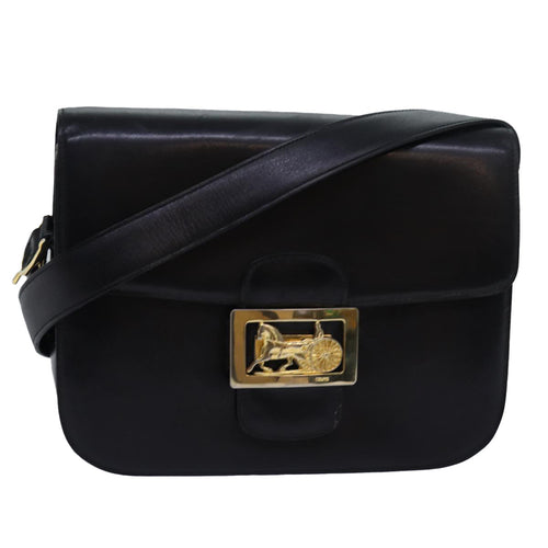 CELINE Horse Carriage Shoulder Bag Leather Black  ki4569