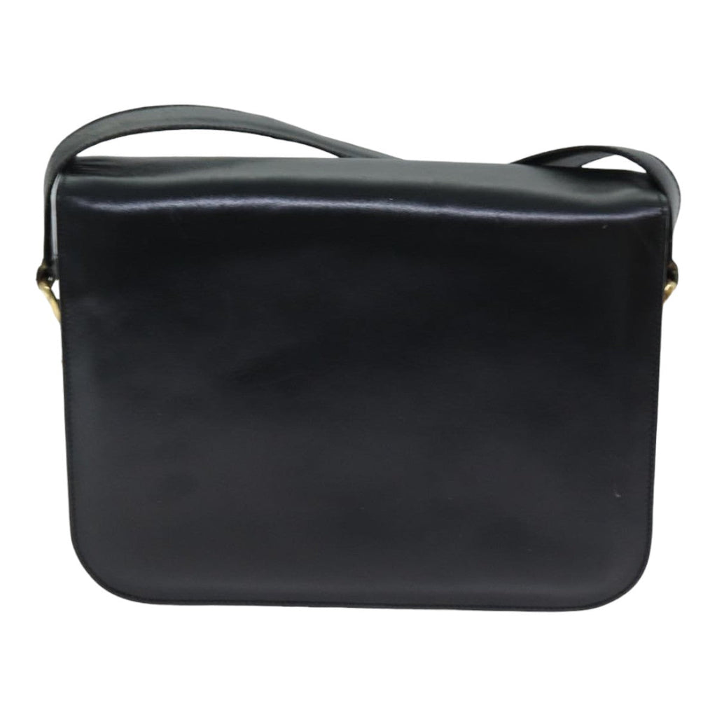 CELINE Shoulder Bag Leather Black Auth ki4625