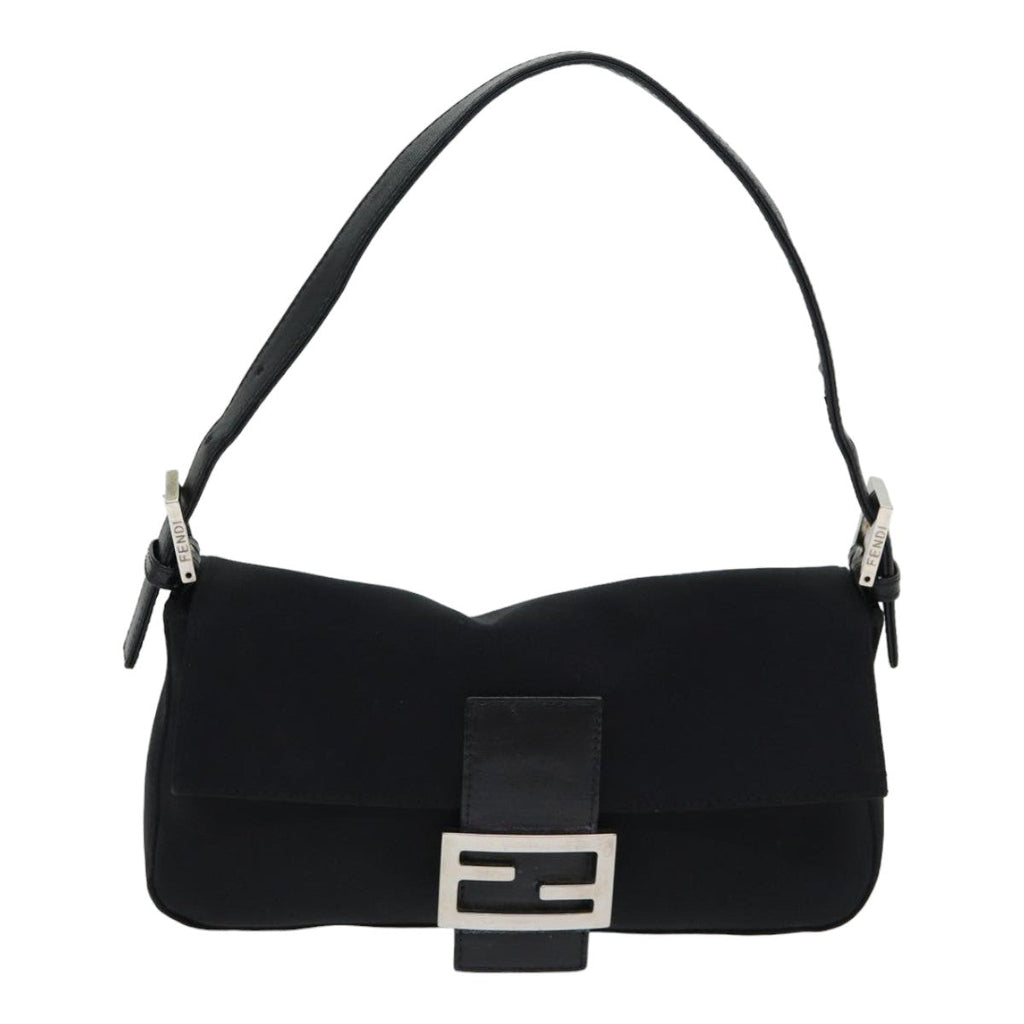 FENDI Mamma Baguette Shoulder Bag Nylon Black Silverki4707