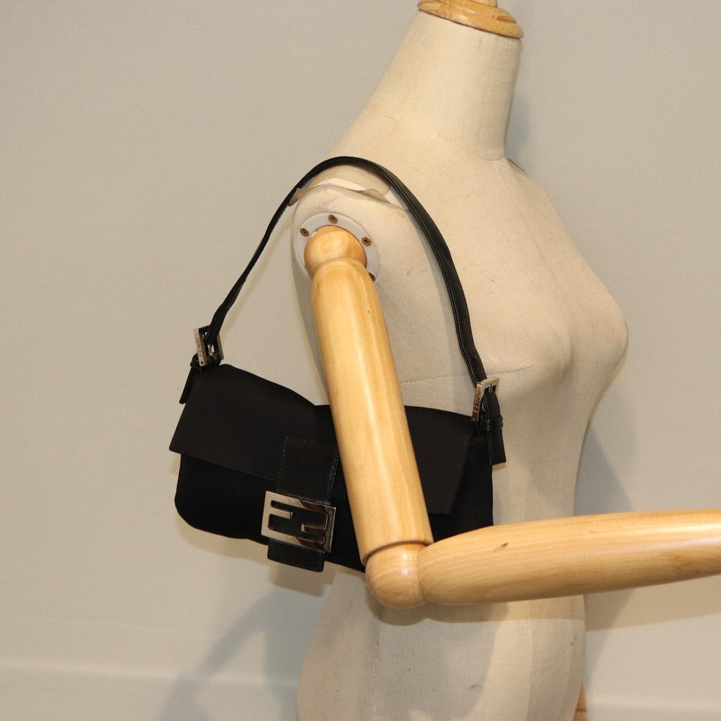 FENDI Mamma Baguette Shoulder Bag Nylon Black Silverki4707