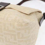 FENDI Mamma Baguette Shoulder Bag Canvas Leather White Brown Silverki4797