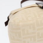 FENDI Mamma Baguette Shoulder Bag Canvas Leather White Brown Silverki4797