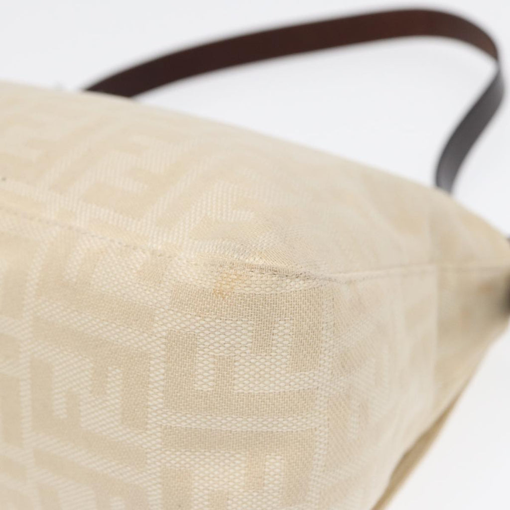 FENDI Mamma Baguette Shoulder Bag Canvas Leather White Brown Silverki4797