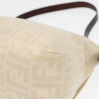 FENDI Mamma Baguette Shoulder Bag Canvas Leather White Brown Silverki4797