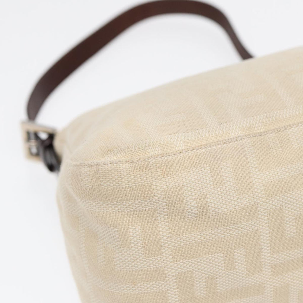 FENDI Mamma Baguette Shoulder Bag Canvas Leather White Brown Silverki4797