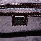 FENDI Mamma Baguette Shoulder Bag Canvas Leather White Brown Silverki4797