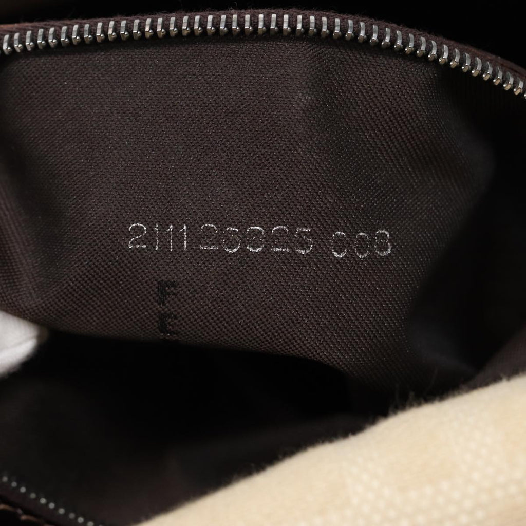 FENDI Mamma Baguette Shoulder Bag Canvas Leather White Brown Silverki4797