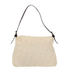 FENDI Mamma Baguette Shoulder Bag Canvas Leather White Brown Silverki4797