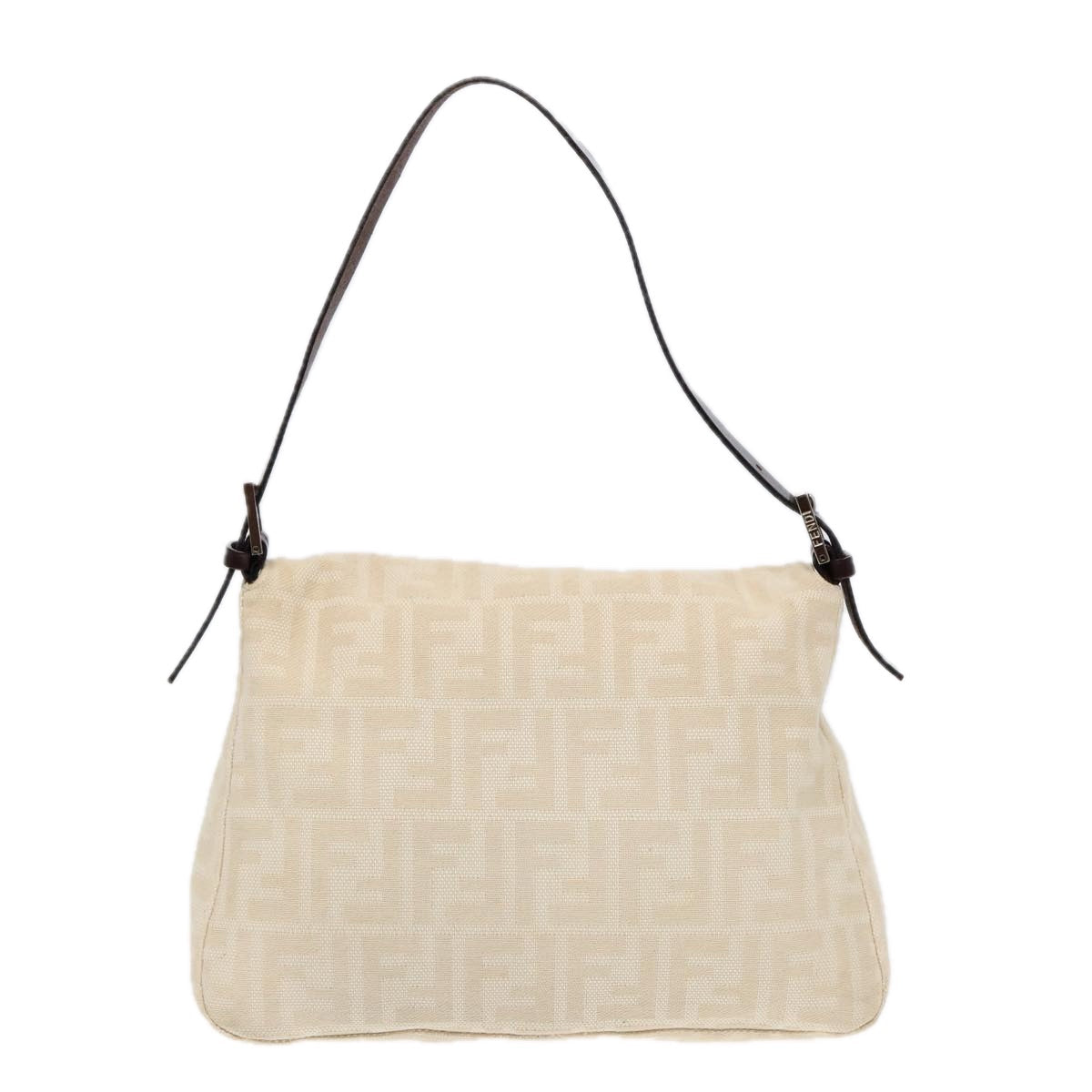 FENDI Mamma Baguette Shoulder Bag Canvas Leather White Brown Silverki4797