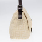 FENDI Mamma Baguette Shoulder Bag Canvas Leather White Brown Silverki4797