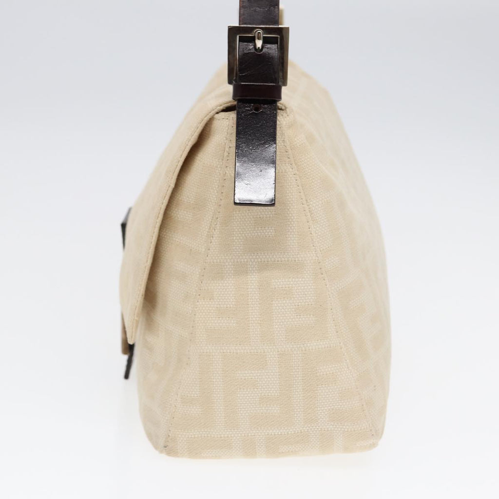 FENDI Mamma Baguette Shoulder Bag Canvas Leather White Brown Silverki4797