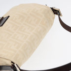 FENDI Mamma Baguette Shoulder Bag Canvas Leather White Brown Silverki4797