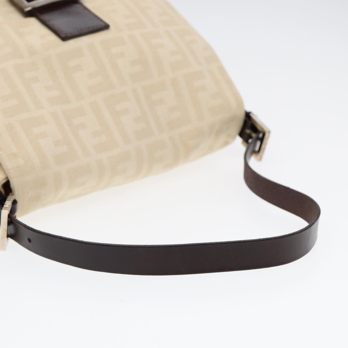 FENDI Mamma Baguette Shoulder Bag Canvas Leather White Brown Silverki4797