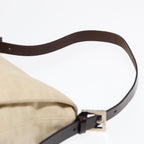 FENDI Mamma Baguette Shoulder Bag Canvas Leather White Brown Silverki4797