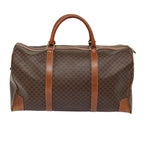 CELINE Macadam Canvas Boston Bag PVC Leather Brown Gold Auth ki4820