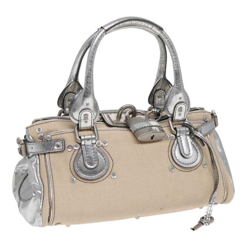 Chloe Paddington Hand Bag Canvas Leather Beige Silver ki4883