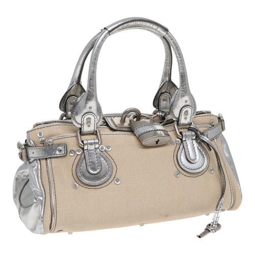 Chloe Paddington Hand Bag Canvas Leather Beige Silver ki4883