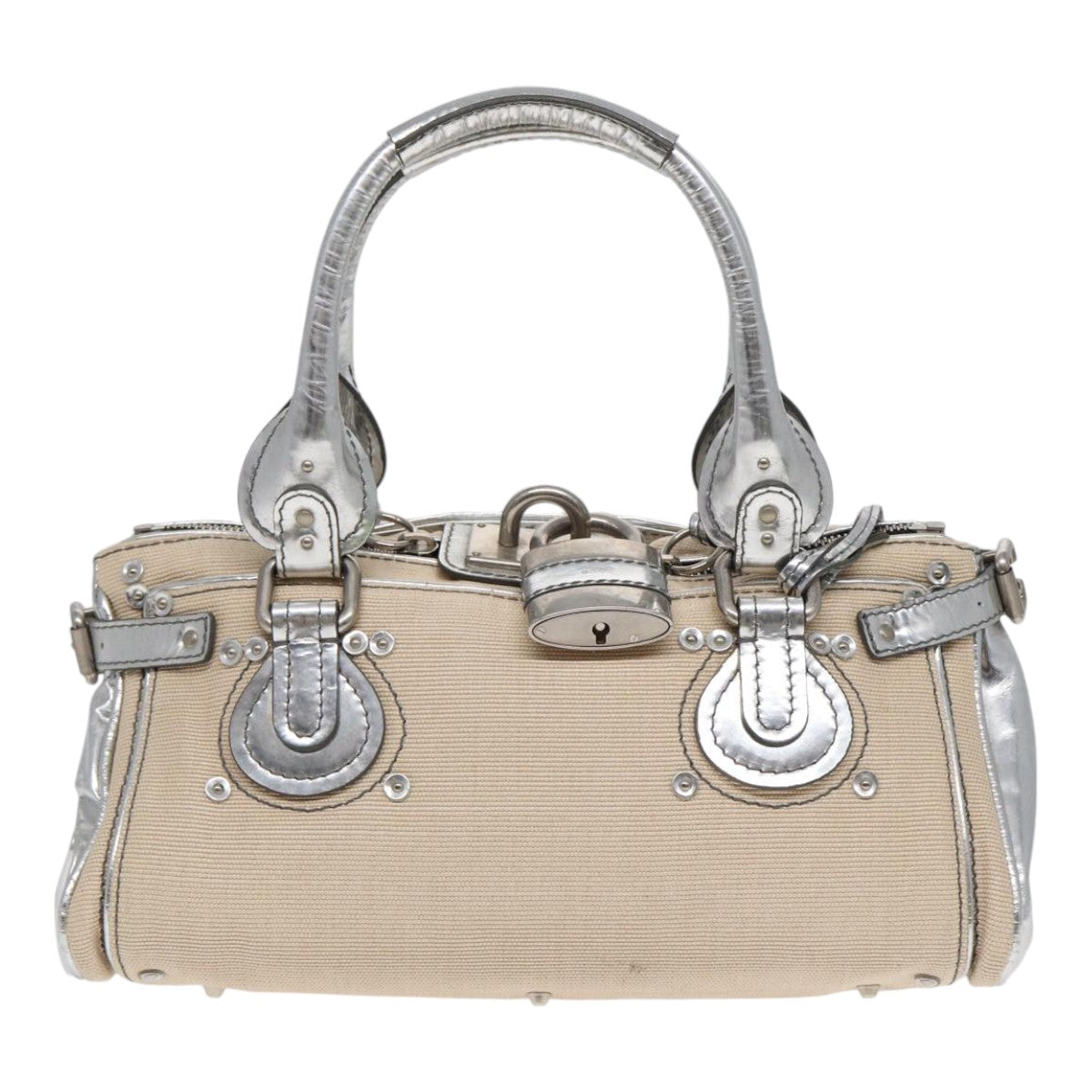 Chloe Paddington Hand Bag Canvas Leather Beige Silver ki4883