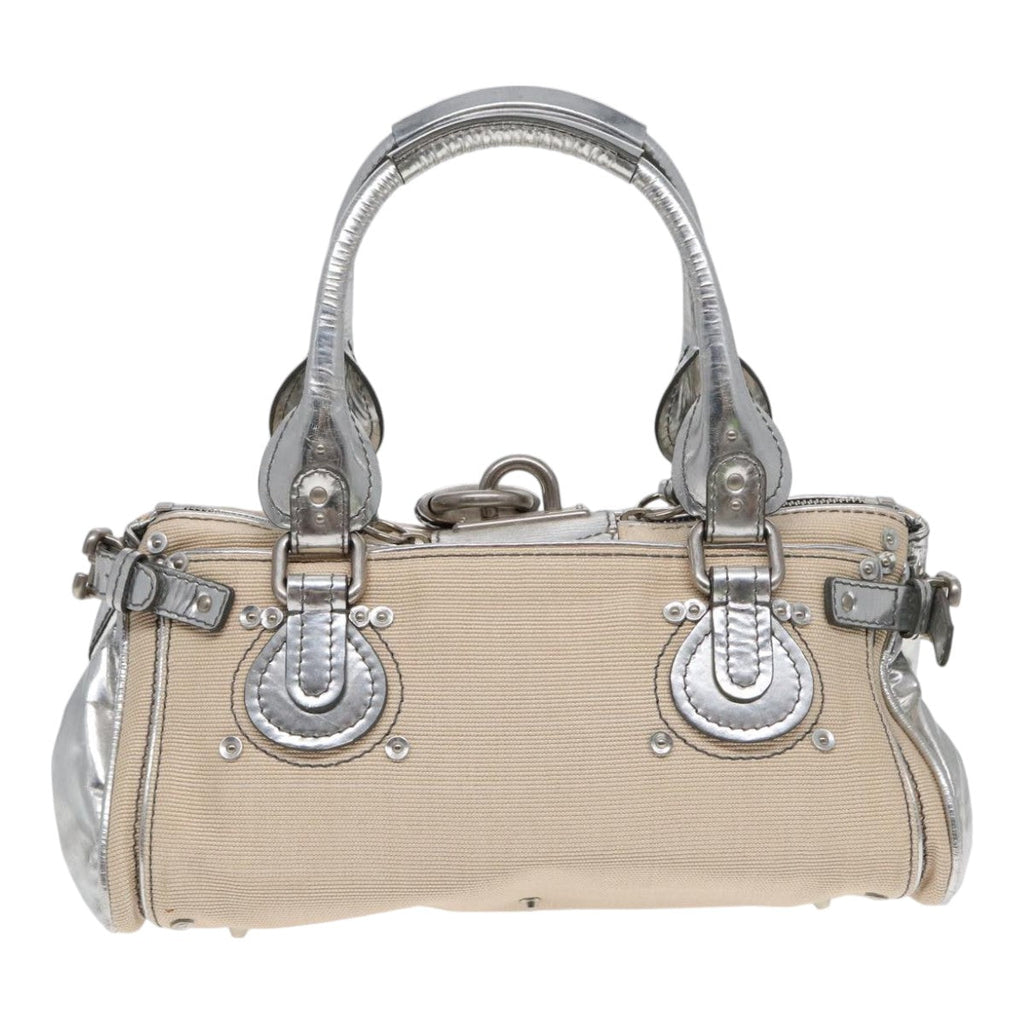 Chloe Paddington Hand Bag Canvas Leather Beige Silver ki4883