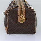CELINE Macadam Canvas Boston Bag PVC Leather Brown Gold Auth ki4891