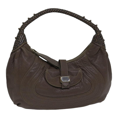 FENDI Zucca Shoulder Bag Leather Beigeki4903