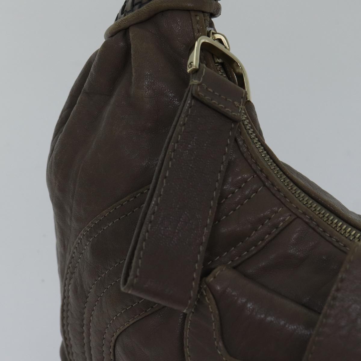FENDI Zucca Shoulder Bag Leather Beigeki4903