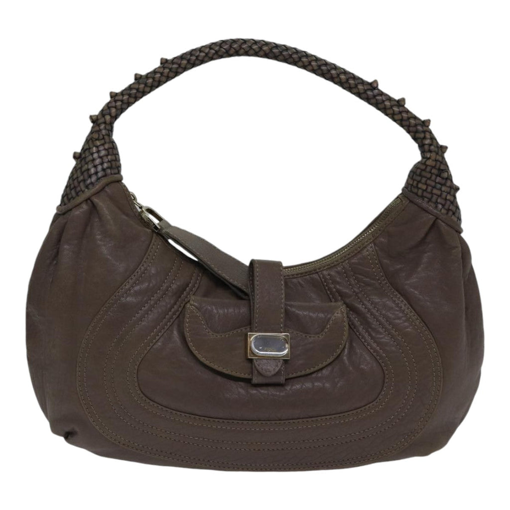 FENDI Zucca Shoulder Bag Leather Beigeki4903
