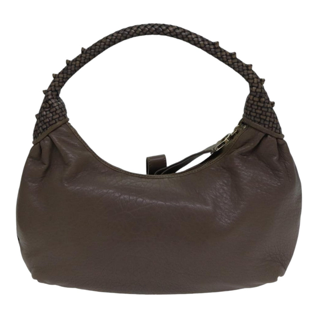 FENDI Zucca Shoulder Bag Leather Beigeki4903