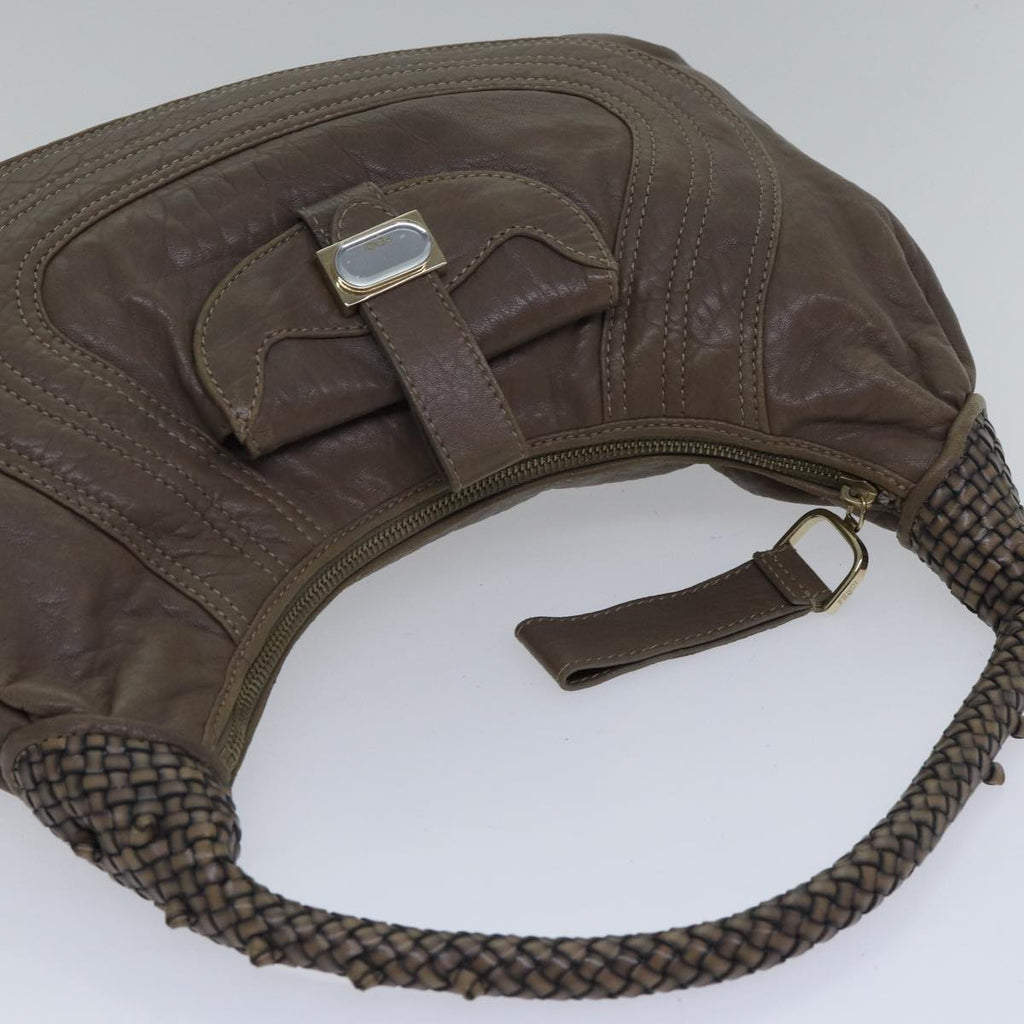 FENDI Zucca Shoulder Bag Leather Beigeki4903