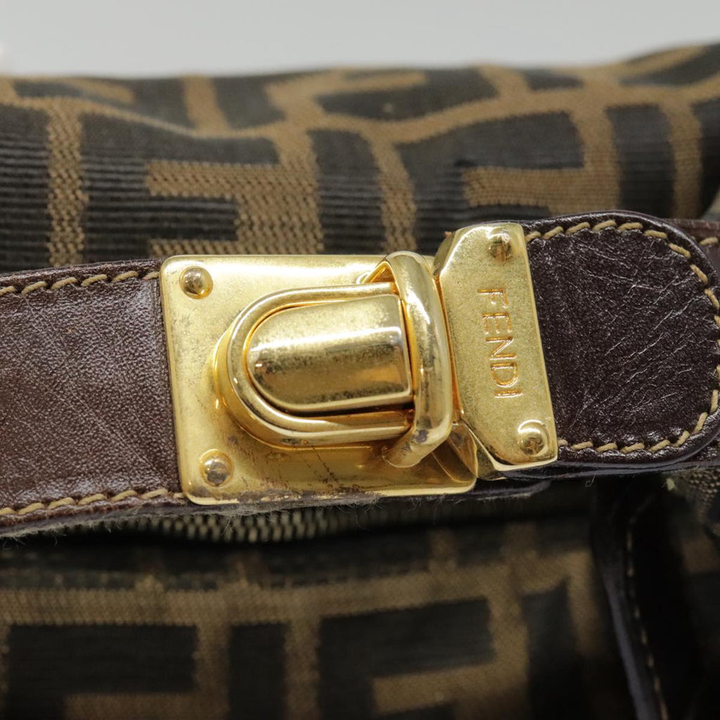 FENDI Zucca Canvas Pouch Brown Black goldki4972