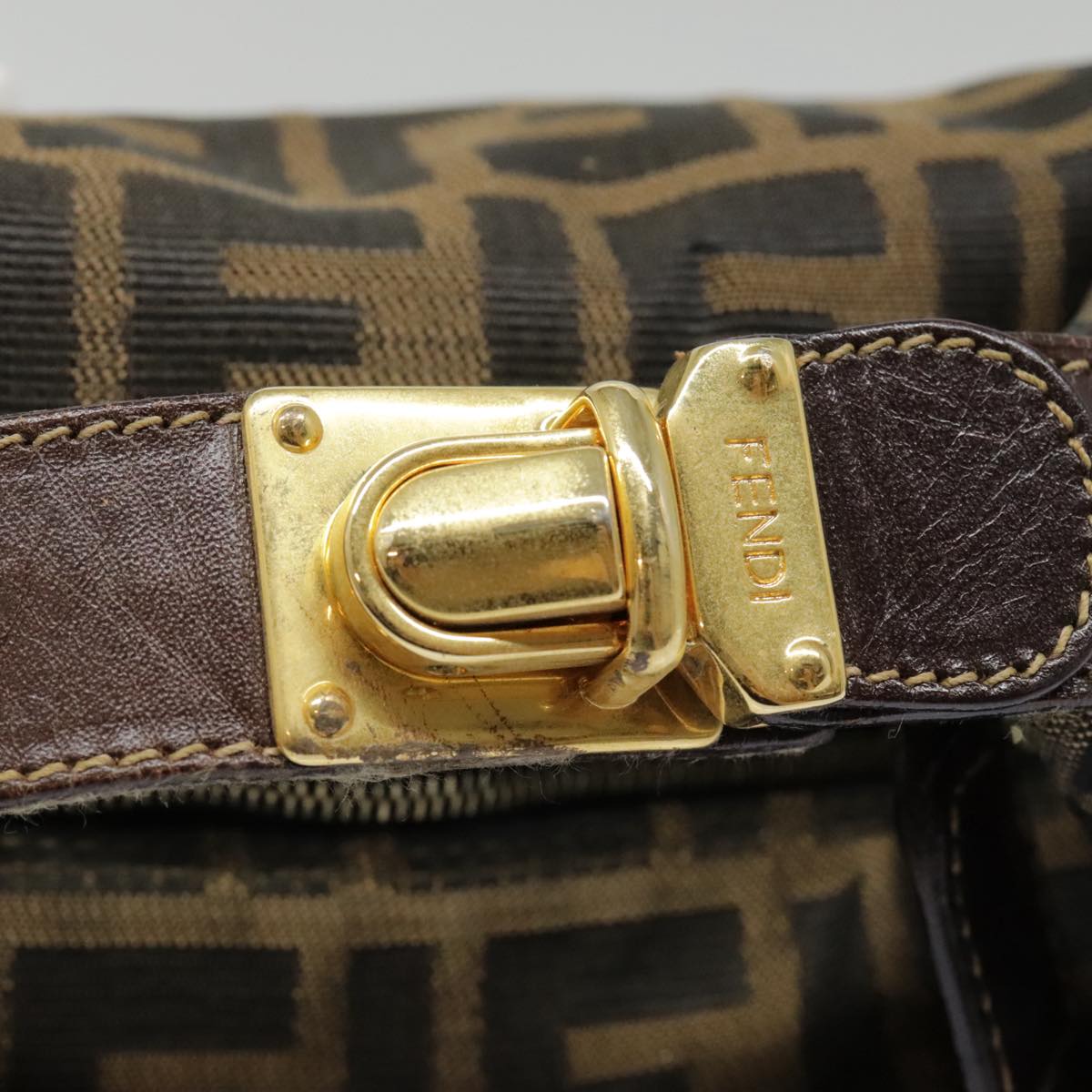 FENDI Zucca Canvas Pouch Brown Black goldki4972