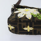 FENDI Zucca Canvas Flower Embroidery Mamma Baguette Bag Black Brownki4974