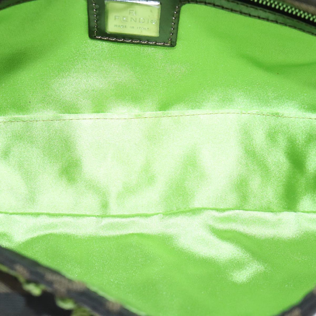 FENDI Zucca Canvas Flower Embroidery Mamma Baguette Bag Black Brownki4974