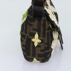 FENDI Zucca Canvas Flower Embroidery Mamma Baguette Bag Black Brownki4974