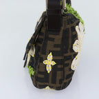 FENDI Zucca Canvas Flower Embroidery Mamma Baguette Bag Black Brownki4974