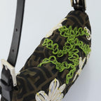 FENDI Zucca Canvas Flower Embroidery Mamma Baguette Bag Black Brownki4974