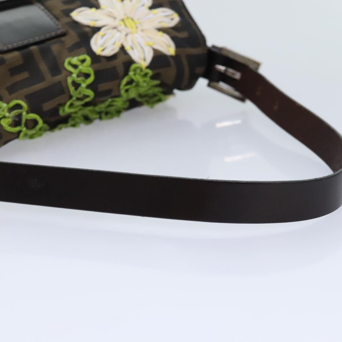 FENDI Zucca Canvas Flower Embroidery Mamma Baguette Bag Black Brownki4974