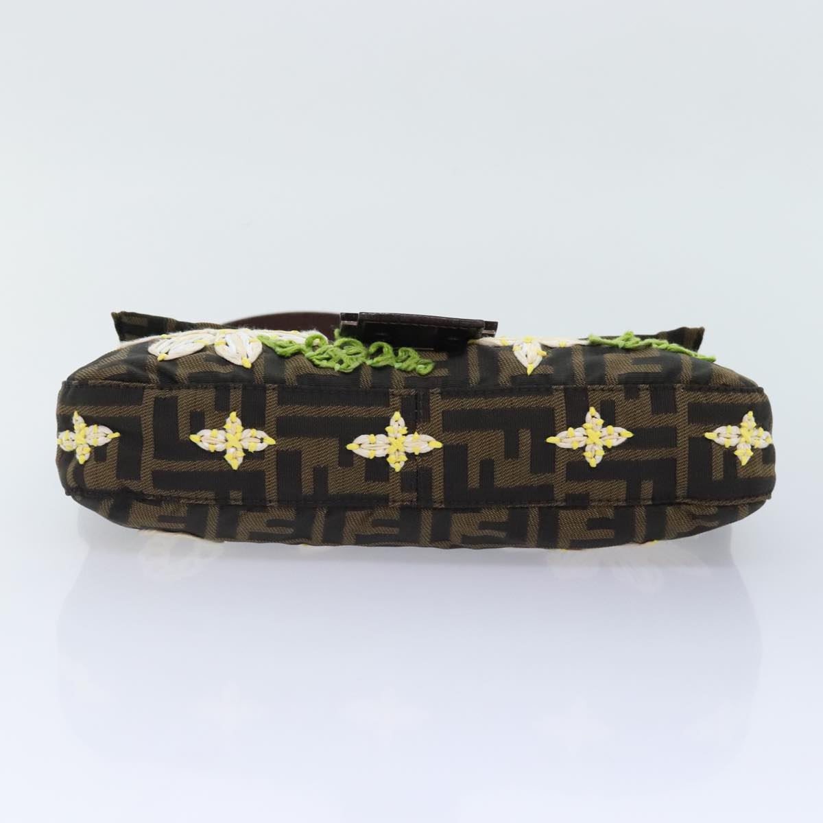 FENDI Zucca Canvas Flower Embroidery Mamma Baguette Bag Black Brownki4974