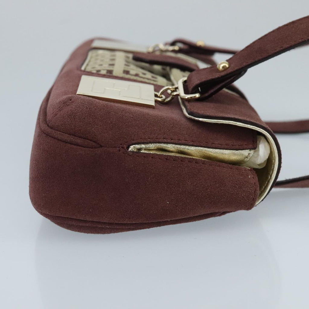 FENDI Zucchino Canvas Hand Bag Suede Beige Bordeauxki5026