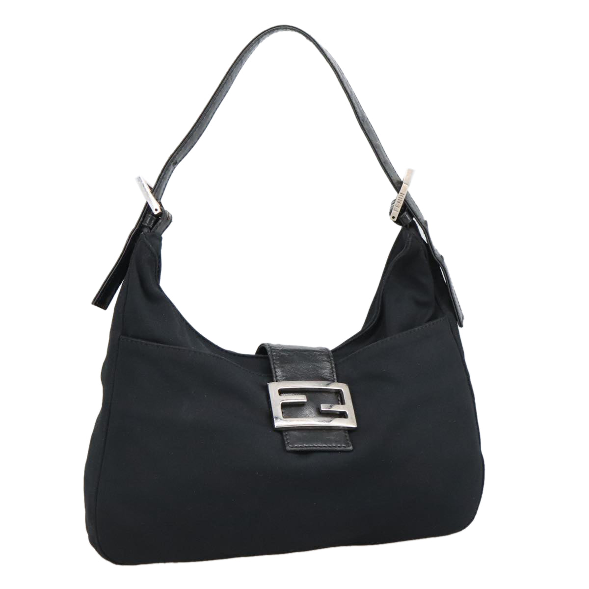 FENDI Mamma Baguette Shoulder Bag Nylon Black Silverki5124