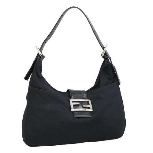 FENDI Mamma Baguette Shoulder Bag Nylon Black Silverki5124