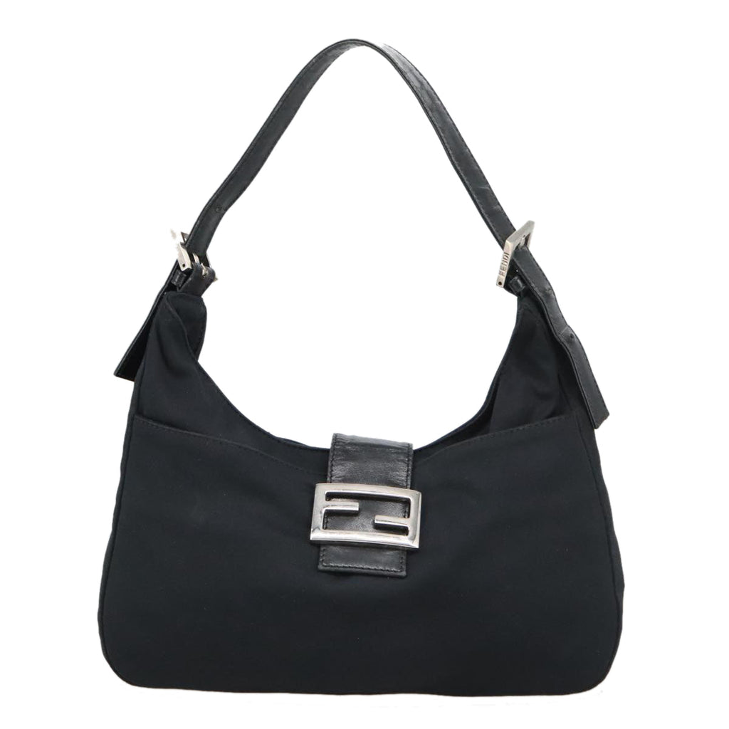 FENDI Mamma Baguette Shoulder Bag Nylon Black Silverki5124