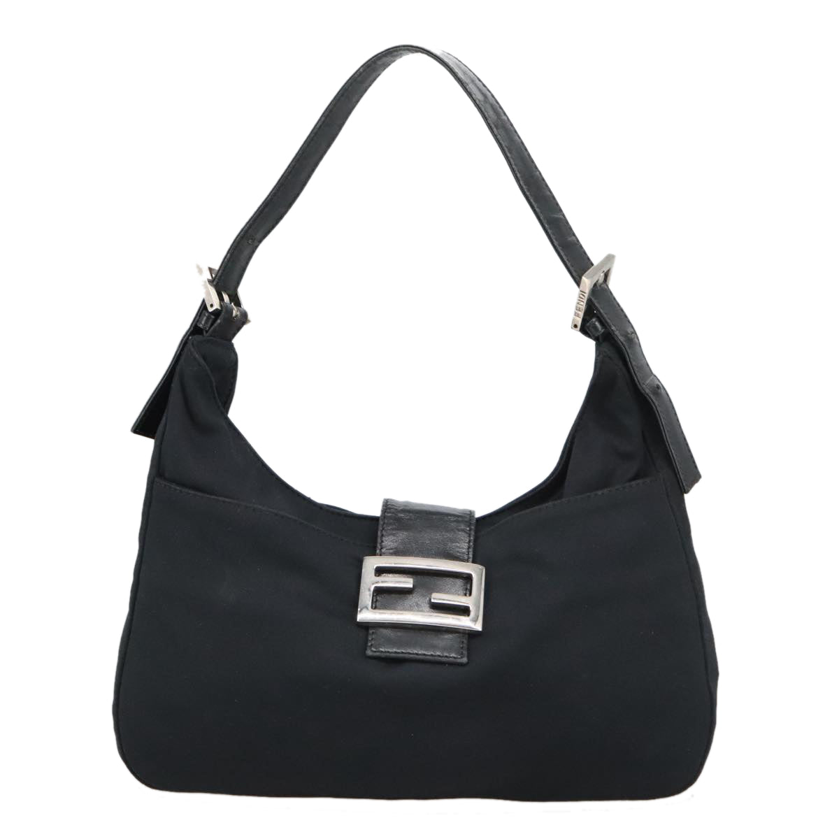 FENDI Mamma Baguette Shoulder Bag Nylon Black Silverki5124