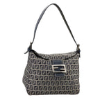 FENDI Zucchino Canvas Mamma Baguette Shoulder Bag Navy Silverki5282