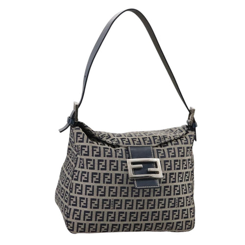 FENDI Zucchino Canvas Mamma Baguette Shoulder Bag Navy Silverki5282