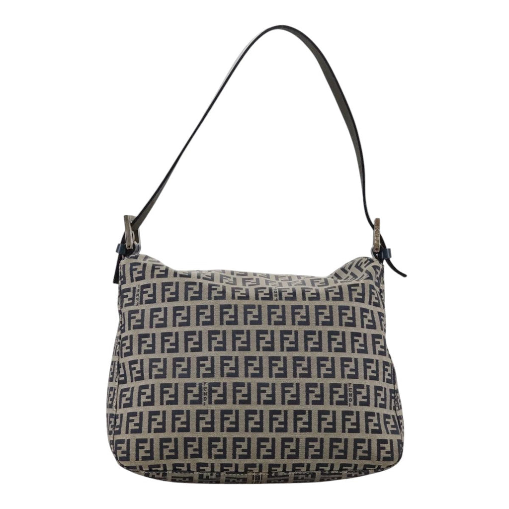 FENDI Zucchino Canvas Mamma Baguette Shoulder Bag Navy Silverki5282