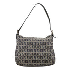 FENDI Zucchino Canvas Mamma Baguette Shoulder Bag Navy Silverki5282